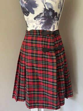 Vintage Evidence Red Tartan Plaid Skirt With Buckle Detail
